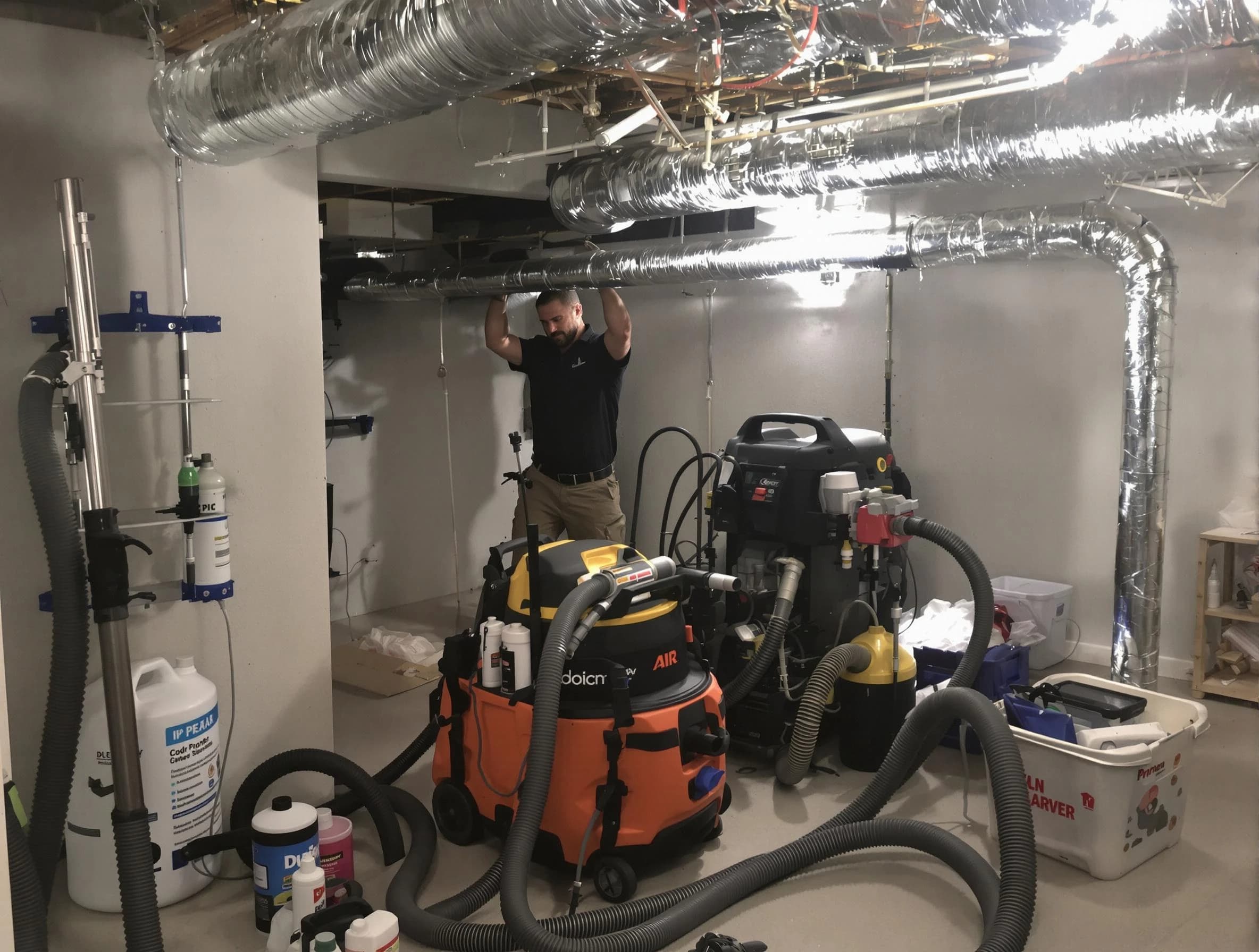 Todd Creek Air Duct Cleaning specialist performing professional mold removal from air ducts using safety equipment in Todd Creek